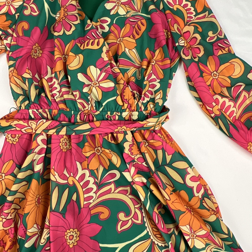 Baltic Born Newark Floral Mini Dress Multicolor Boho Retro Chiffon Small - Picture 2 of 12